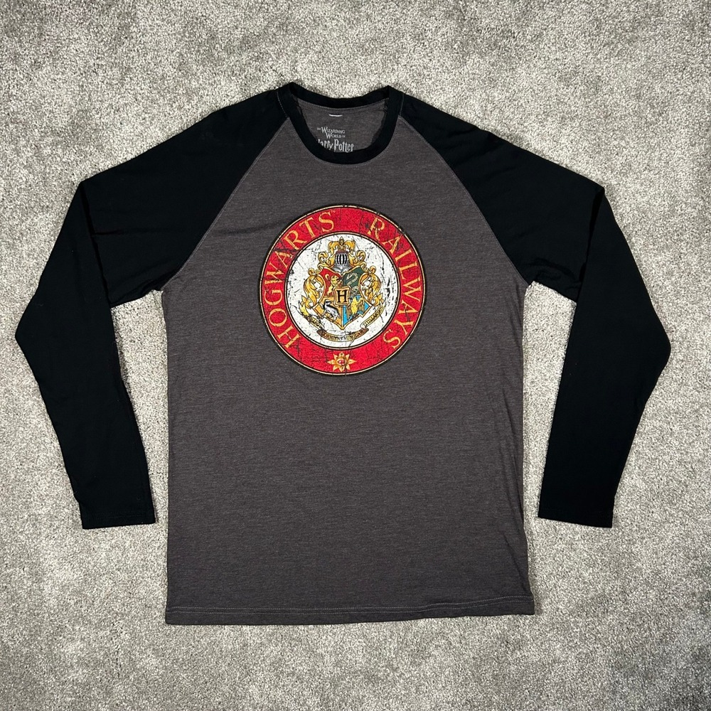 Harry Potter Hogwarts Railways Vintage Raglan Long Sleeve Shirt Grey Black L